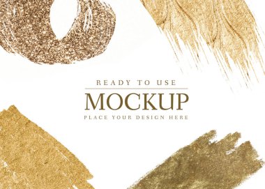 Altın ışıltılı fırça konturu mockup