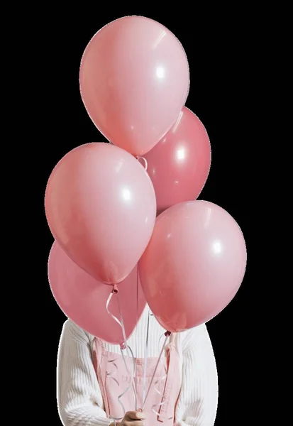 Kobieta Pastelowymi Różowymi Balonami Zestaw — Zdjęcie stockowe