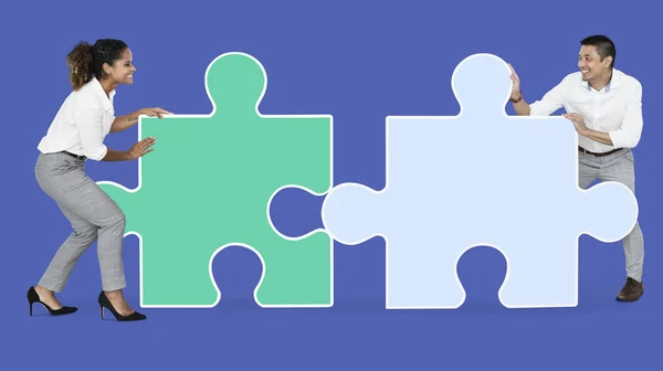 Colleagues Connecting Puzzle Pieces — Stock Photo, Image