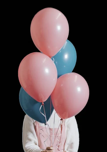 Frau Mit Rosa Und Blauen Luftballons — Stockfoto