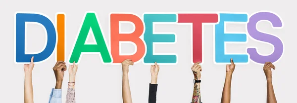 Manos Diversas Sosteniendo Palabra Diabetes —  Fotos de Stock