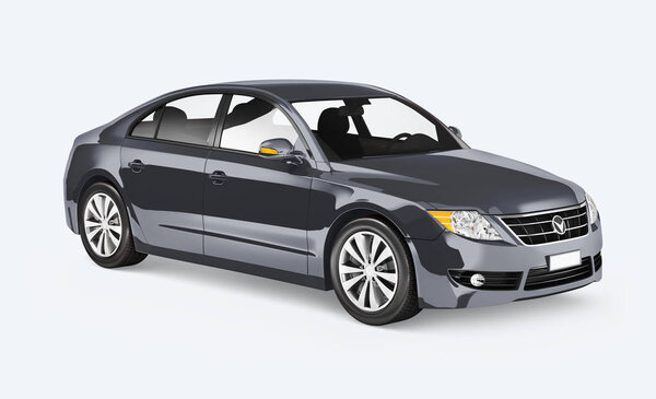 Side view of a gray sedan in 3D