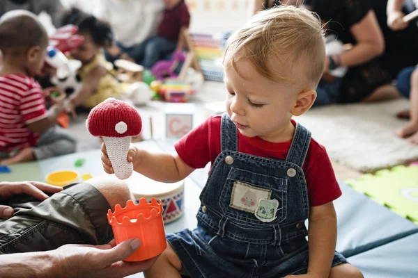 Cute Little Boy Playing Toys Learning Center — Stock Photo, Image