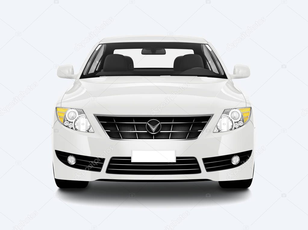 Front view of a white sedan in 3D
