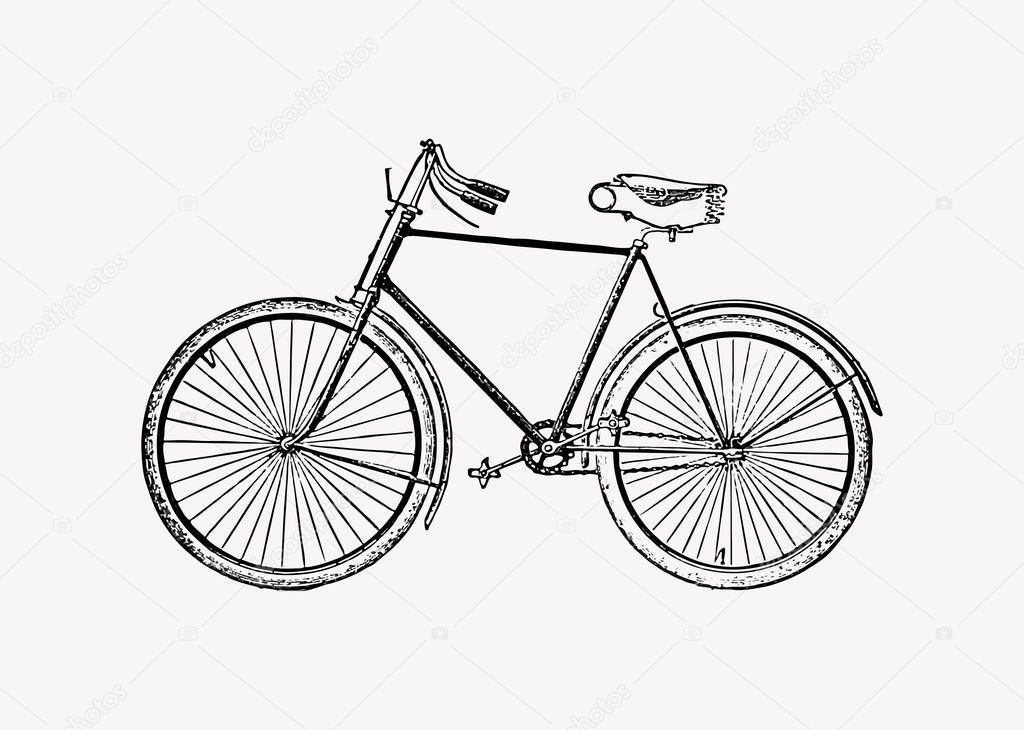 Vintage two wheel bicycle engraving 