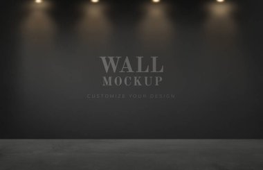 Siyah duvar mockup boş oda