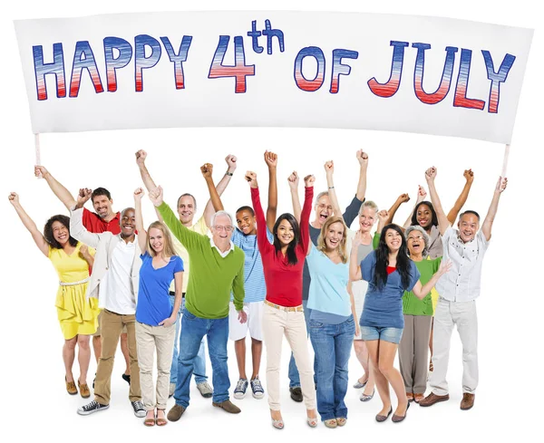 Diversas Personas Alegres Celebrando Día Independencia — Foto de Stock