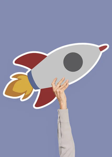 Hand Holding Spaceship Rocket Clipart — Stock Photo, Image