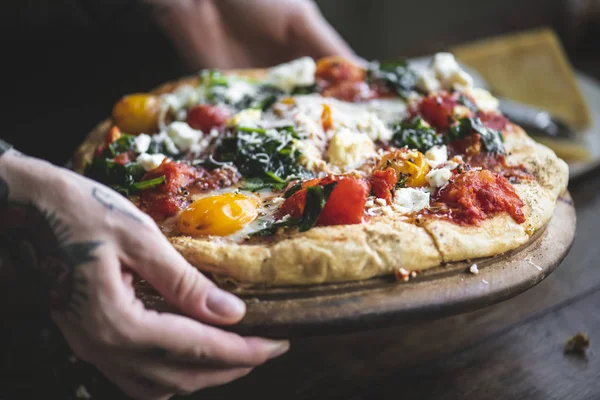 Szolgáló Pizza Étel Fotózás Recept Idea — Stock Fotó