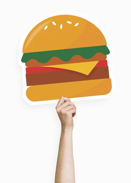 Hand Holding Burger Cardboard Prop — Stock Photo, Image