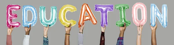 Hands Showing Education Balloons Word — Stock Photo, Image