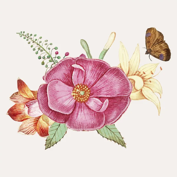 Vintage Fleur Rose Sauvage Illustration Vecteur — Image vectorielle