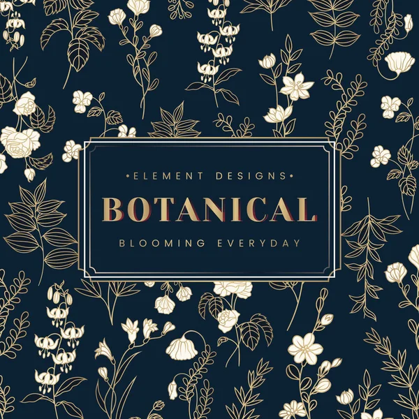 Navy blue botanical element design label vector