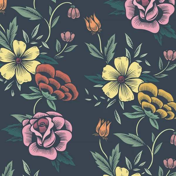 Vintage Fondo Estampado Floral Sin Costuras — Archivo Imágenes Vectoriales