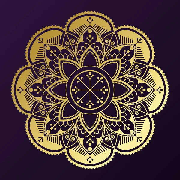 Geometrisches Gold Mandala Muster Auf Violettem Hintergrund — Stockvektor