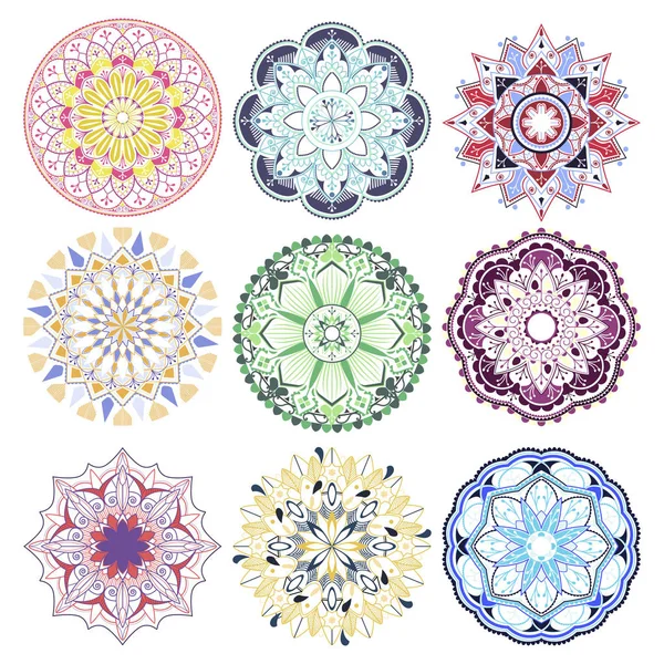 Bunte Mandala Muster Auf Weißem Hintergrund — Stockvektor