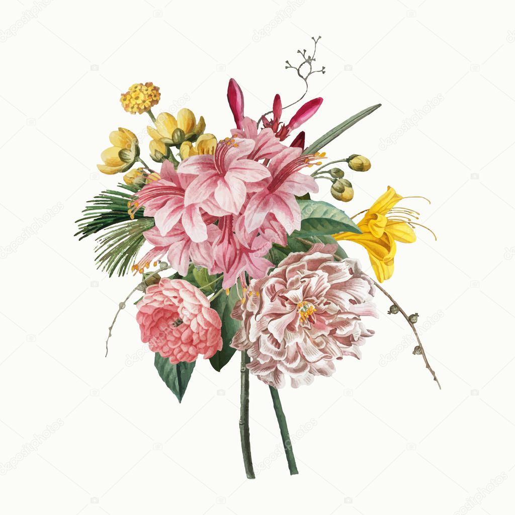 Colorful blooming vintage flowers vector