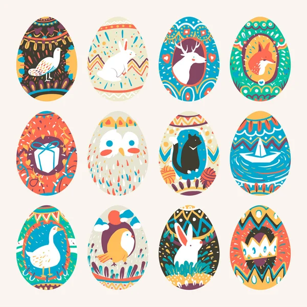 イースターの祭りは卵のコレクションベクトルを描いた — ストックベクタ