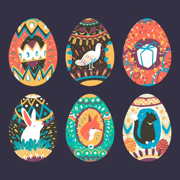 Festival Pascua Pintado Huevos Colección Vector — Archivo Imágenes Vectoriales