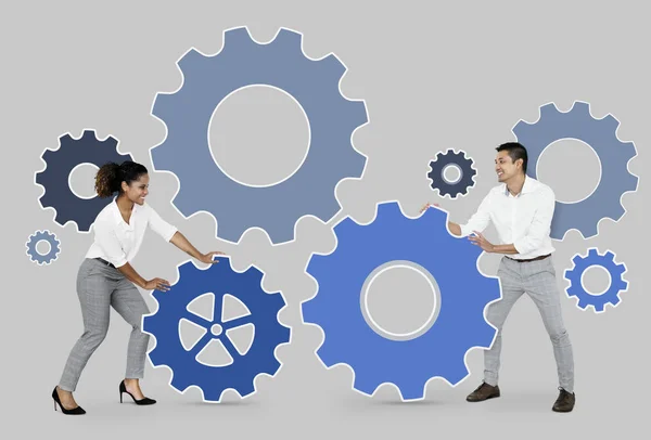 Business People Connecting Gears — Stock Photo, Image