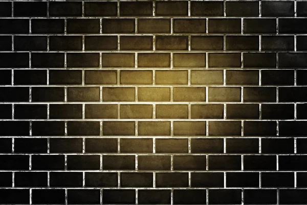 Żółte Światło Czarne Cegły Ściany Teksturowanej Tło — Zdjęcie stockowe