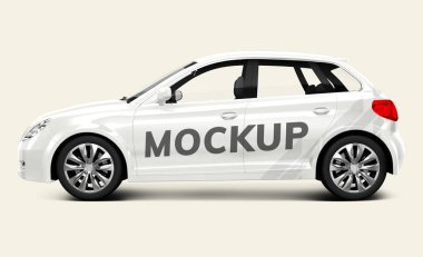 Beyaz bir hatchback 3D yan görünüm