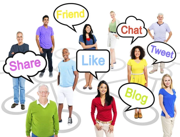 Group Multi Ethnic People Connection Themed Picture Speech Bubbles Social — Stock Photo, Image