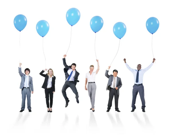 Playful Multiethnic Business People Holding Balloons — Stock Photo, Image