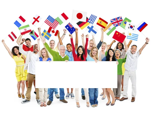 Large Group Diverse Cheerful Multi Ethnic Casual People Celebrating While — Stock Photo, Image