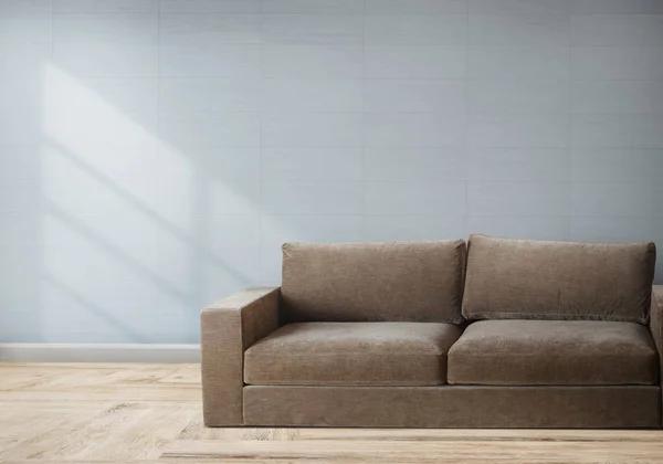Brown Couch Gray Wall Mockup — Stock Photo, Image