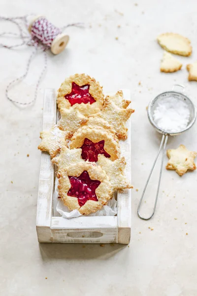 Star Shaped Cookies Filled Cranberry Sauce — Stock Photo, Image