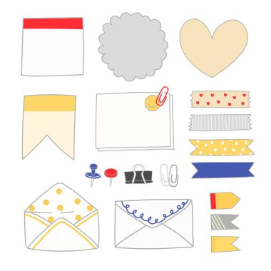 Not kağıtları ve ofis malzemeleri karalama vektörü seti