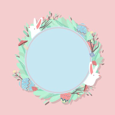 Paskalya yumurtası avlama festivali mavi çerçeve vektörü