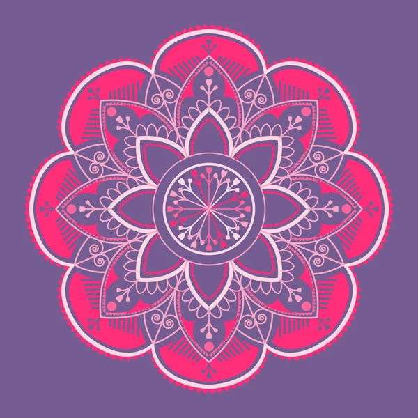 Rózsaszín Mandala Mintával Lila Háttér — Stock Vector