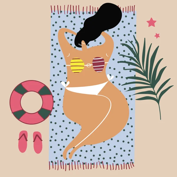 女性のビーチのベクターで日焼け — ストックベクタ