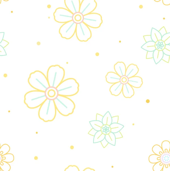 白い背景と黄色 および青花柄 — ストックベクタ