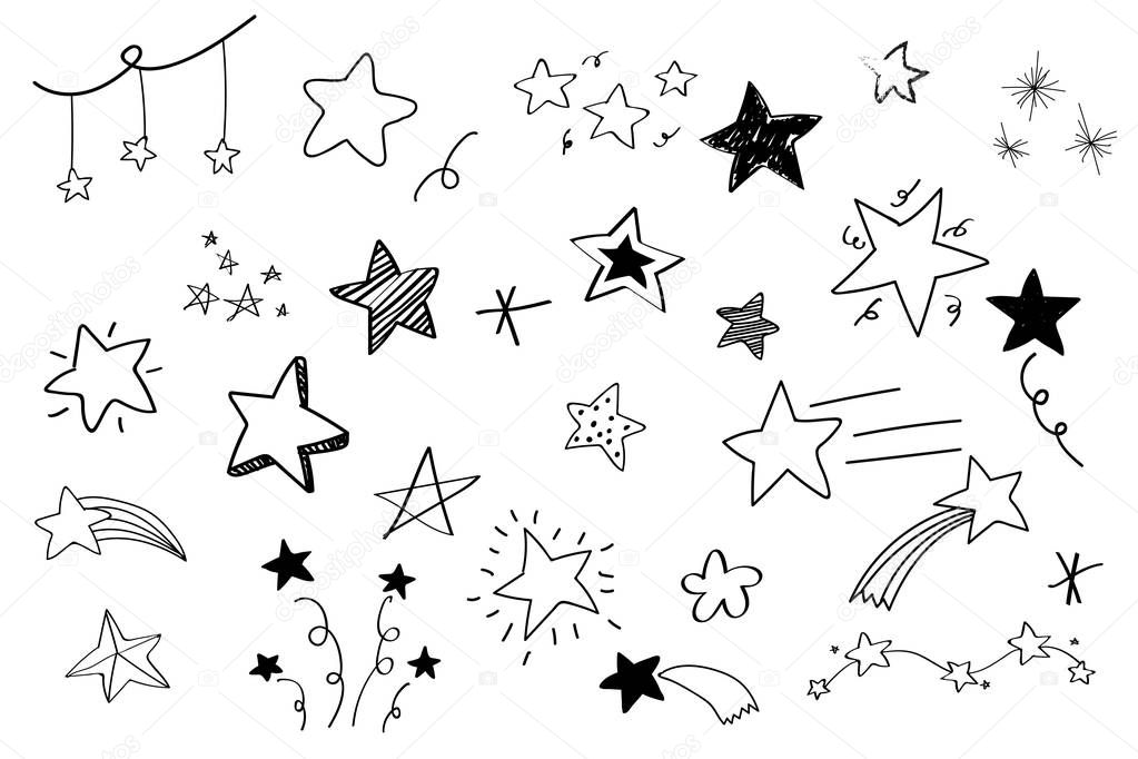 Various stars doodle collection vector