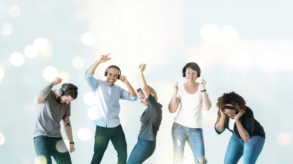 Group People Dancing Headphones — Stock Photo, Image