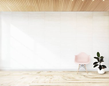 Pembe sandalye ve bir duvar mockup karşı bir bitki