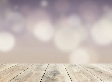 Bokeh ışıklar arka plan bej ahşap plakalar