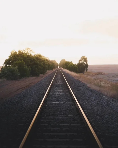 Ferrovia Campo Sob Céu Dourado — Fotografia de Stock