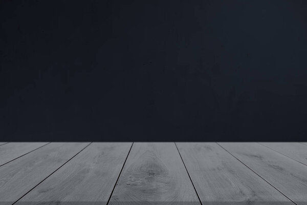 Wooden floor with black wall product background