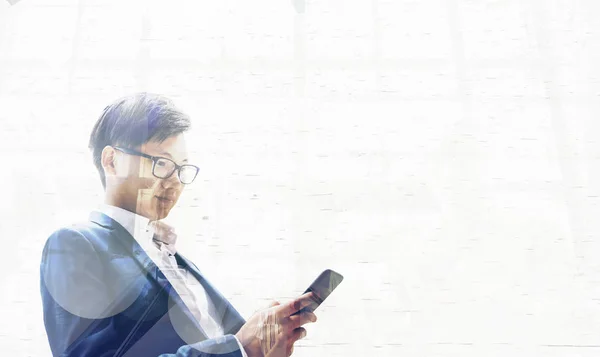 Asian Businessman Texting His Phone — Stock Photo, Image