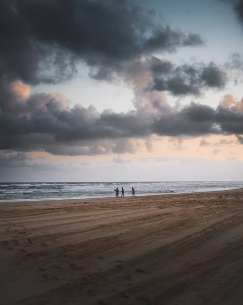 Gruppo Amici Che Camminano Lungo Spiaggia — Foto Stock