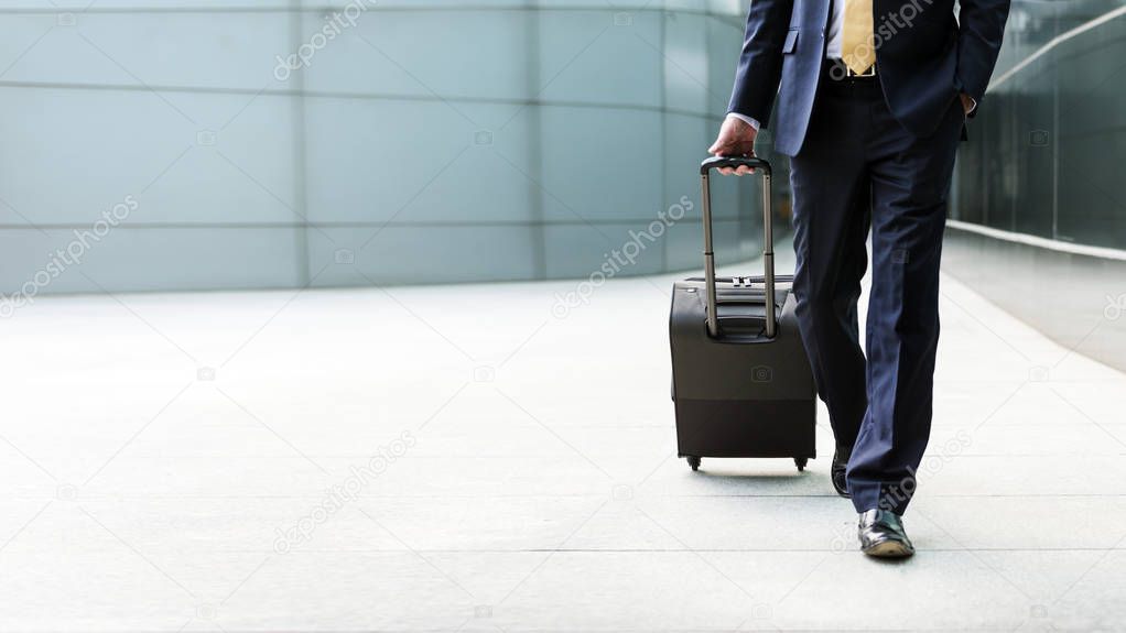 Businessman walking with his luggage