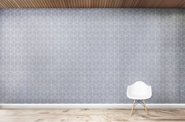 Bir kübik duvar odası mockup karşı beyaz sandalye