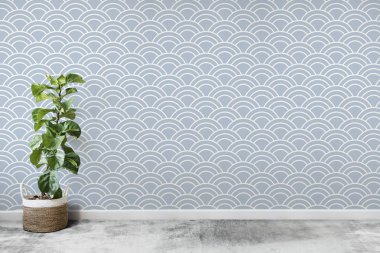 Su dalgası duvar odası mockup karşı bitki