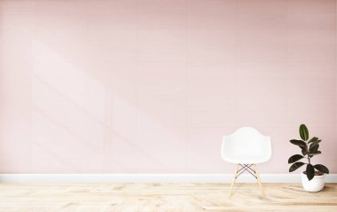 Sandalye ve pembe duvar mockup karşı bir bitki