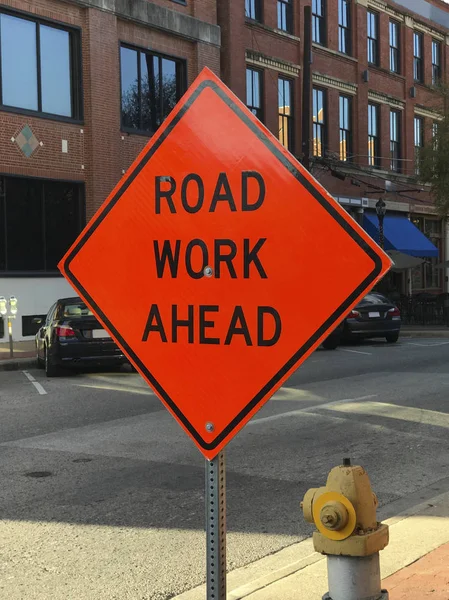 Werk Komende Bouw Verkeersbord Straat — Stockfoto