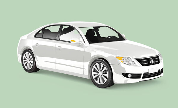 Side view of a white sedan in 3D